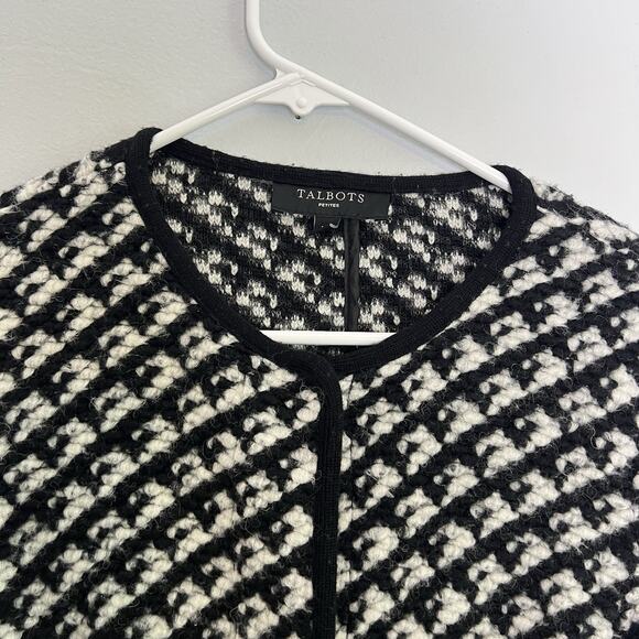 Talbots Womens Black White Wool Blend Snap Button Jacket geometric Petite Sz M - Picture 8 of 13